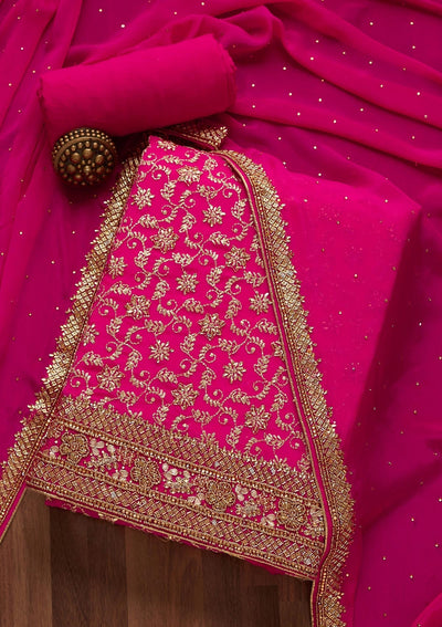 Rani Pink Zariwork Georgette Unstitched Salwar Suit- Koskii