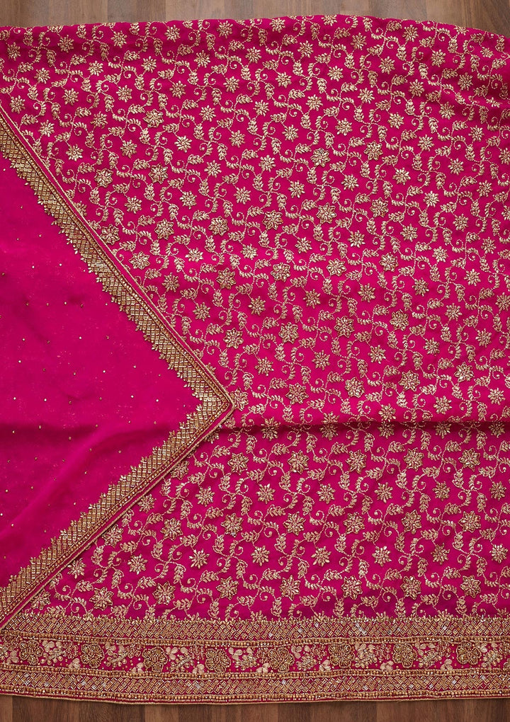 Rani Pink Zariwork Georgette Unstitched Salwar Suit - Koskii
