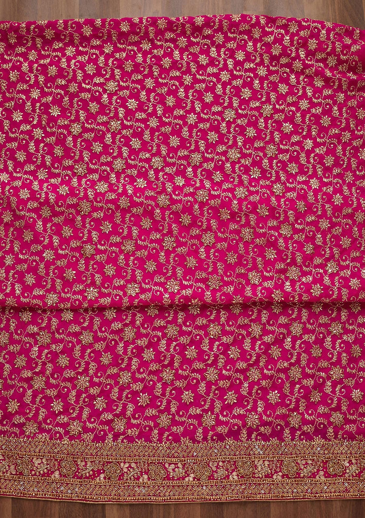 Rani Pink Zariwork Georgette Unstitched Salwar Suit - Koskii