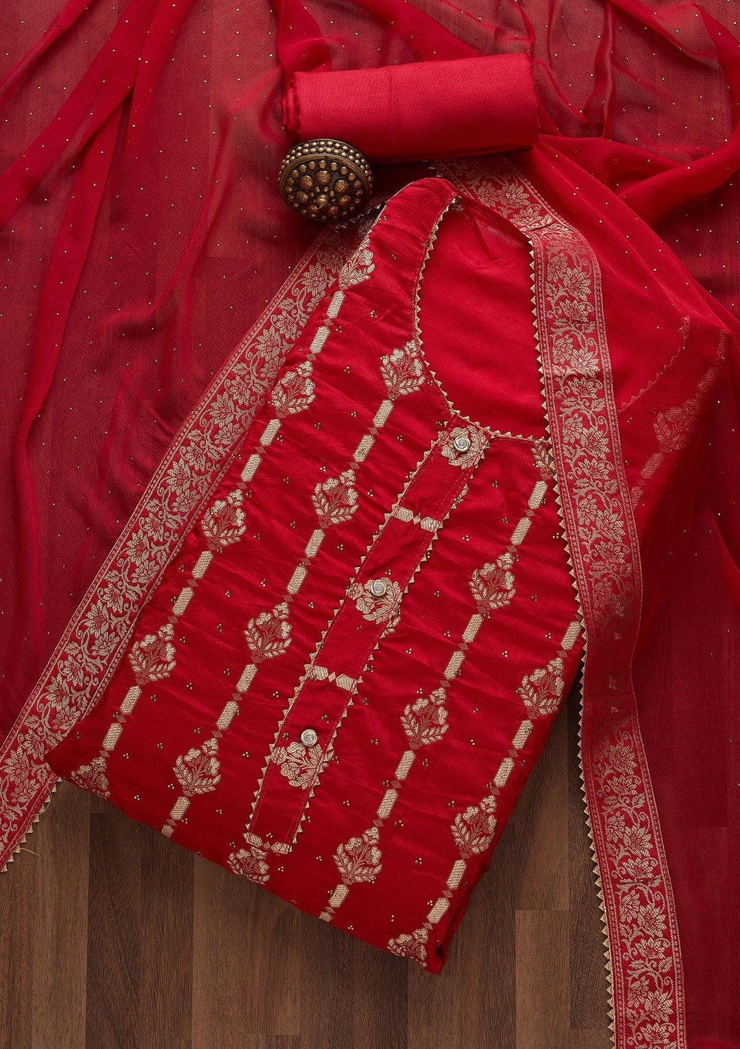 Rani Pink Zariwork Georgette Unstitched Salwar Suit- Koskii