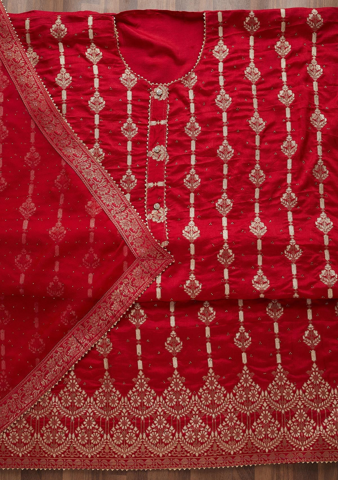 Rani Pink Zariwork Georgette Unstitched Salwar Suit - Koskii