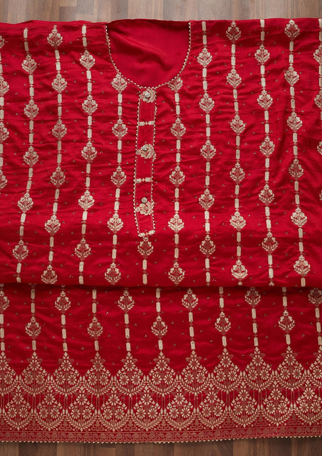 Rani Pink Zariwork Georgette Unstitched Salwar Suit - Koskii