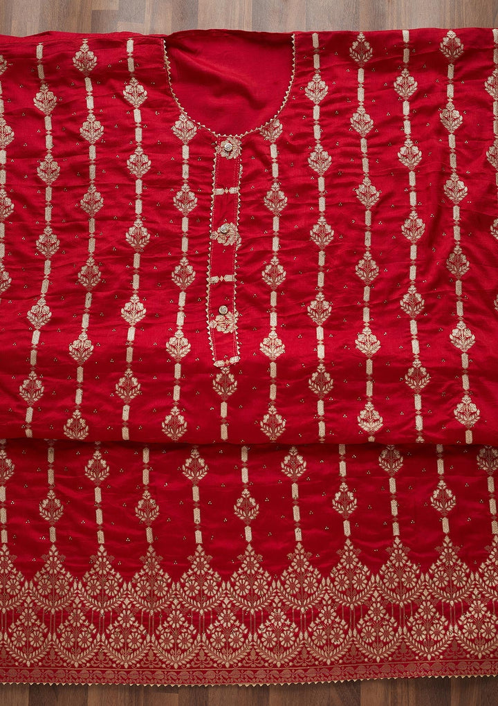Rani Pink Zariwork Georgette Unstitched Salwar Suit - Koskii