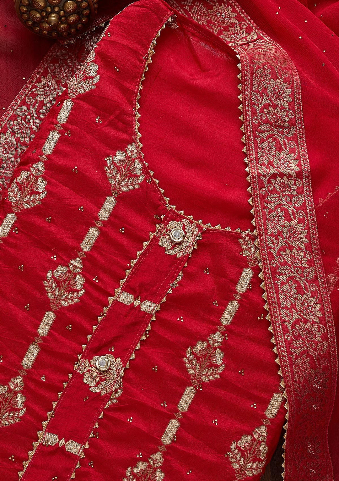 Rani Pink Zariwork Georgette Unstitched Salwar Suit - Koskii