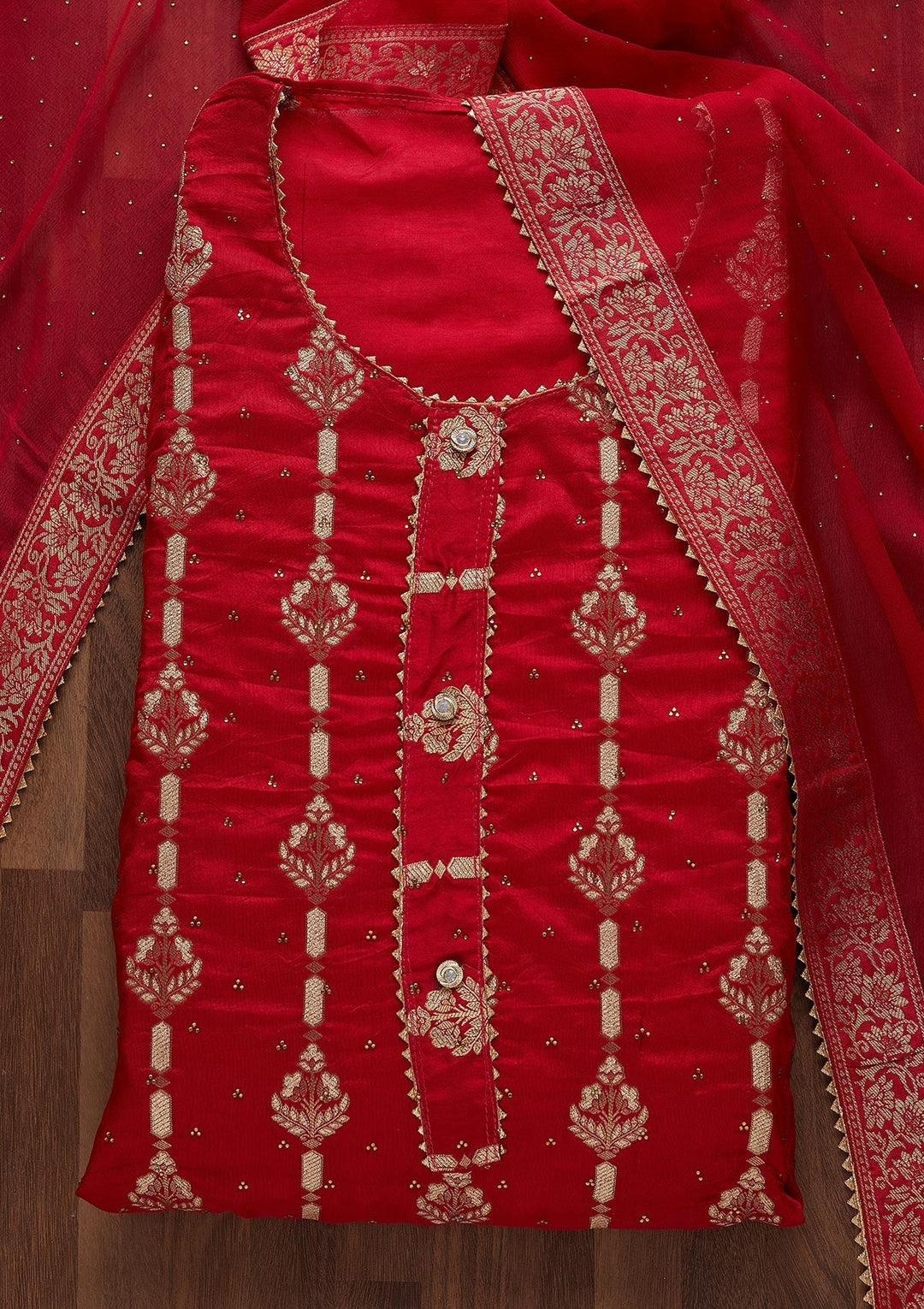 Rani Pink Zariwork Georgette Unstitched Salwar Suit - Koskii