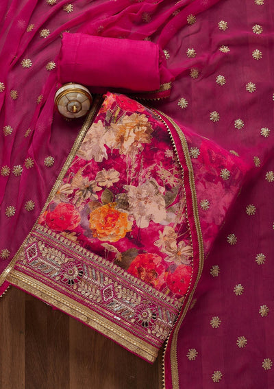 Rani Pink Zariwork Georgette Unstitched Salwar Suit-Koskii