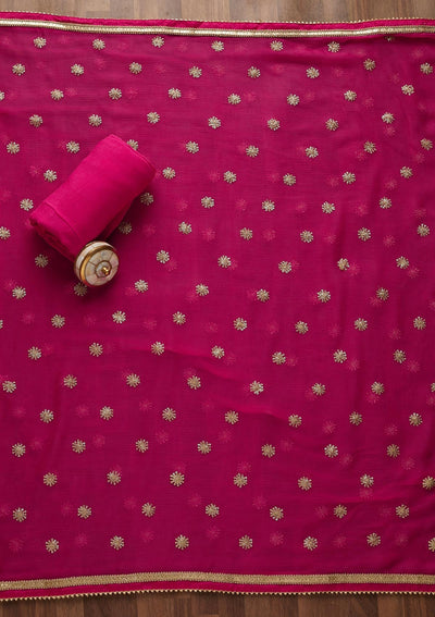 Rani Pink Zariwork Georgette Unstitched Salwar Suit-Koskii