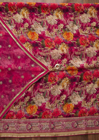Rani Pink Zariwork Georgette Unstitched Salwar Suit-Koskii