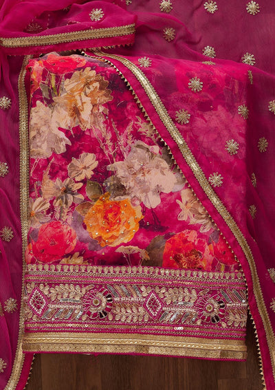 Rani Pink Zariwork Georgette Unstitched Salwar Suit-Koskii