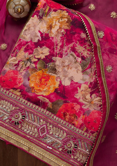 Rani Pink Zariwork Georgette Unstitched Salwar Suit-Koskii