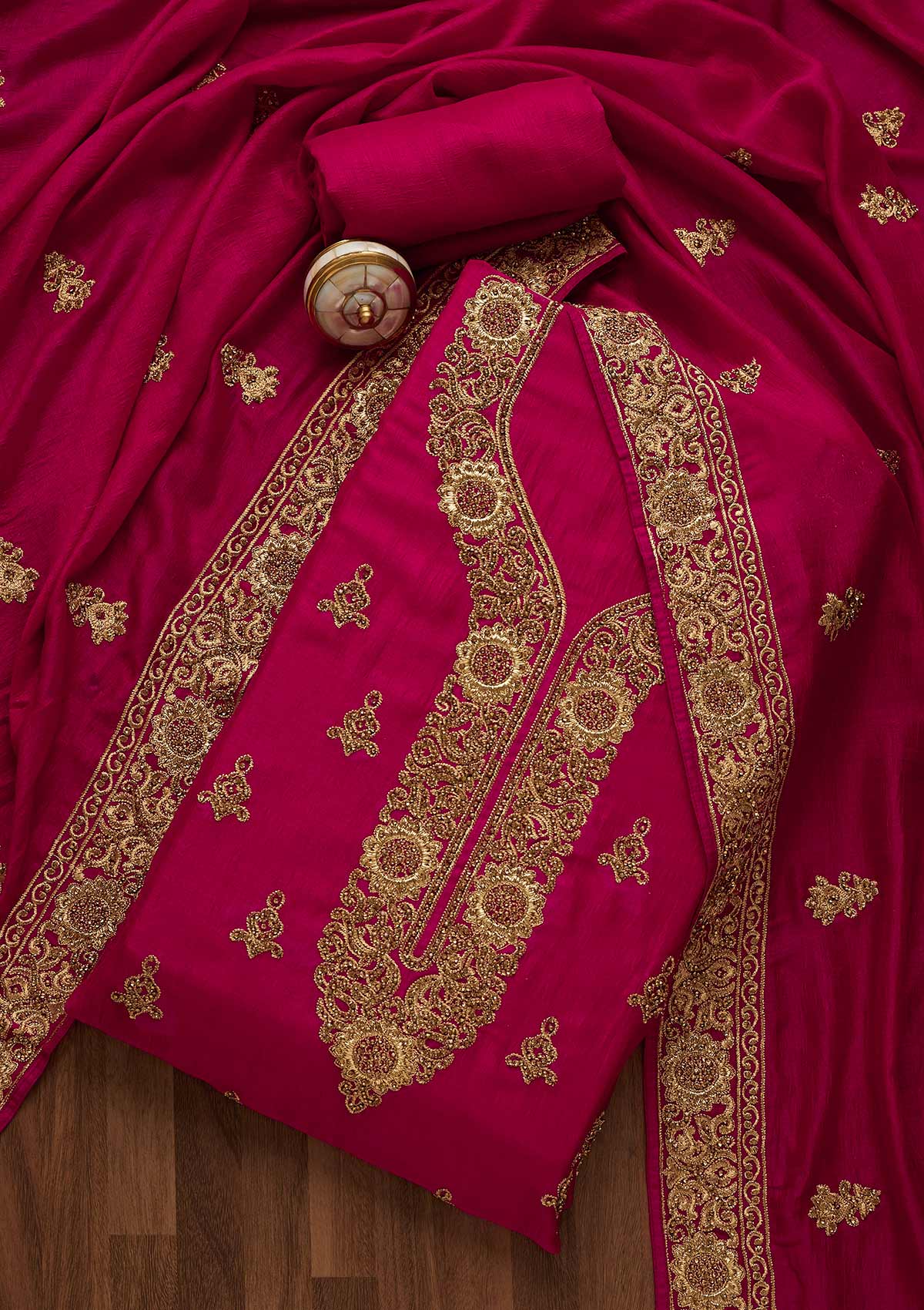 Rani Pink Zariwork Georgette Unstitched Salwar Suit-Koskii