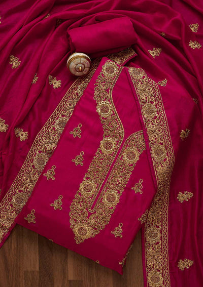 Rani Pink Zariwork Georgette Unstitched Salwar Suit-Koskii