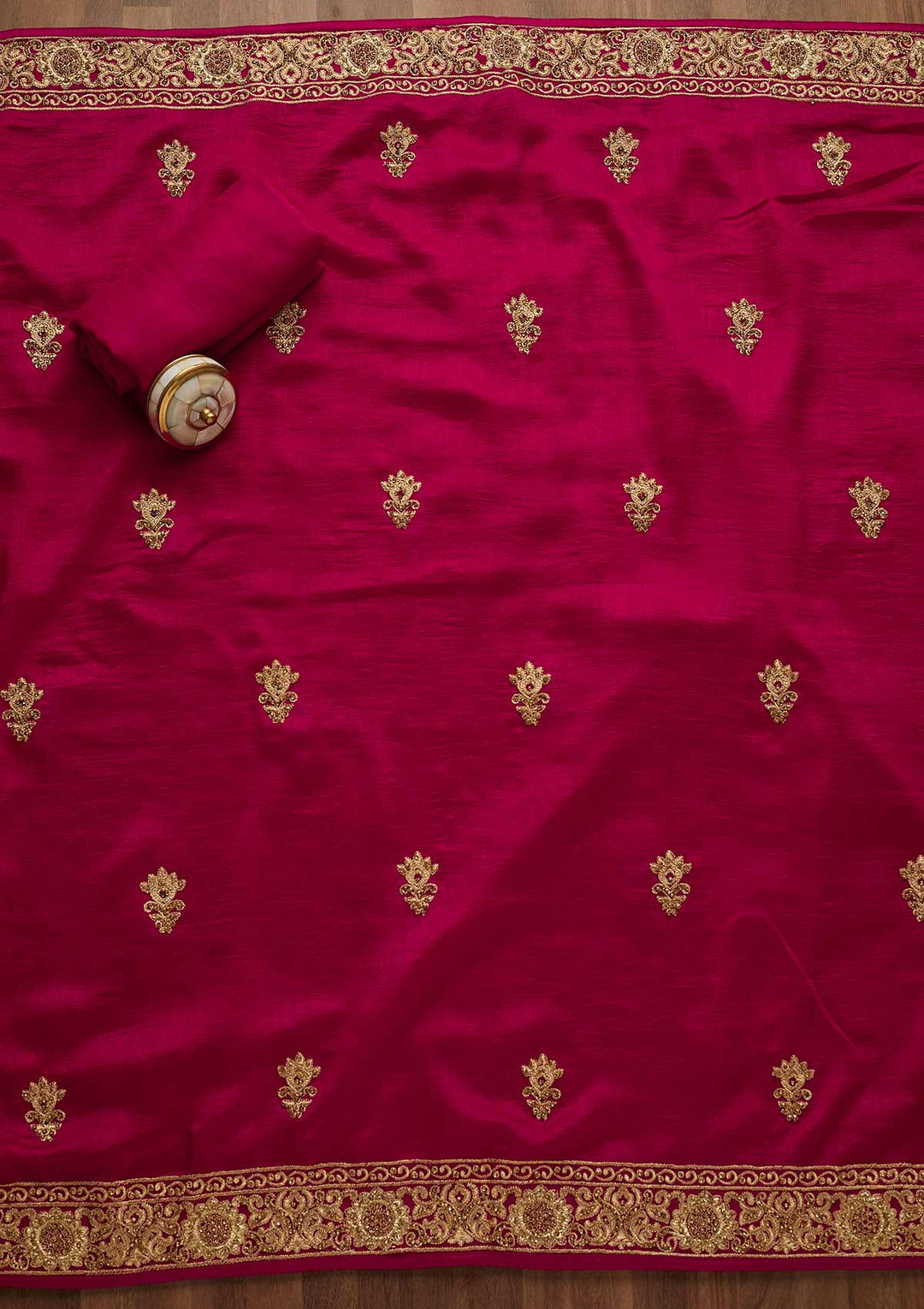 Rani Pink Zariwork Georgette Unstitched Salwar Suit-Koskii