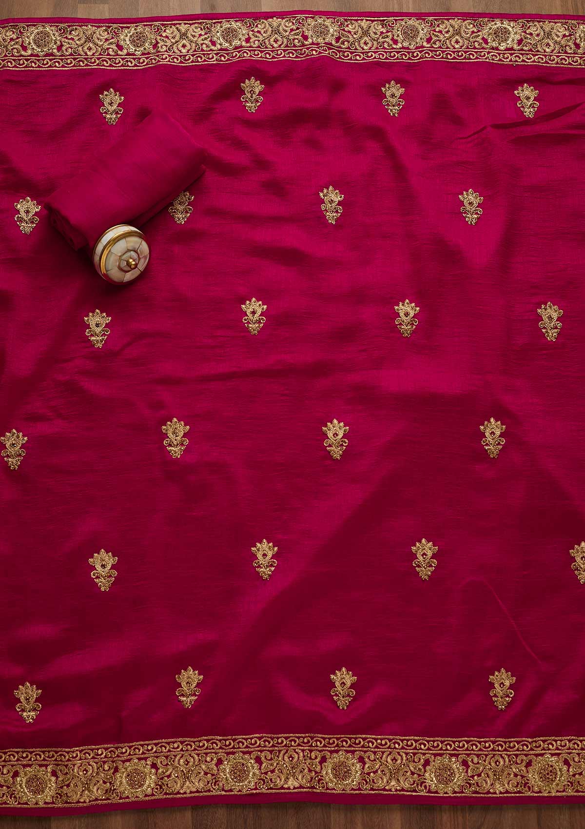 Rani Pink Zariwork Georgette Unstitched Salwar Suit-Koskii