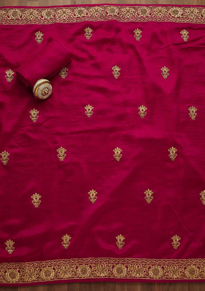 Rani Pink Zariwork Georgette Unstitched Salwar Suit-Koskii