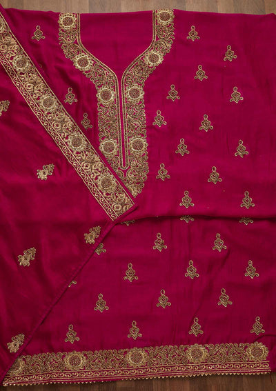 Rani Pink Zariwork Georgette Unstitched Salwar Suit-Koskii