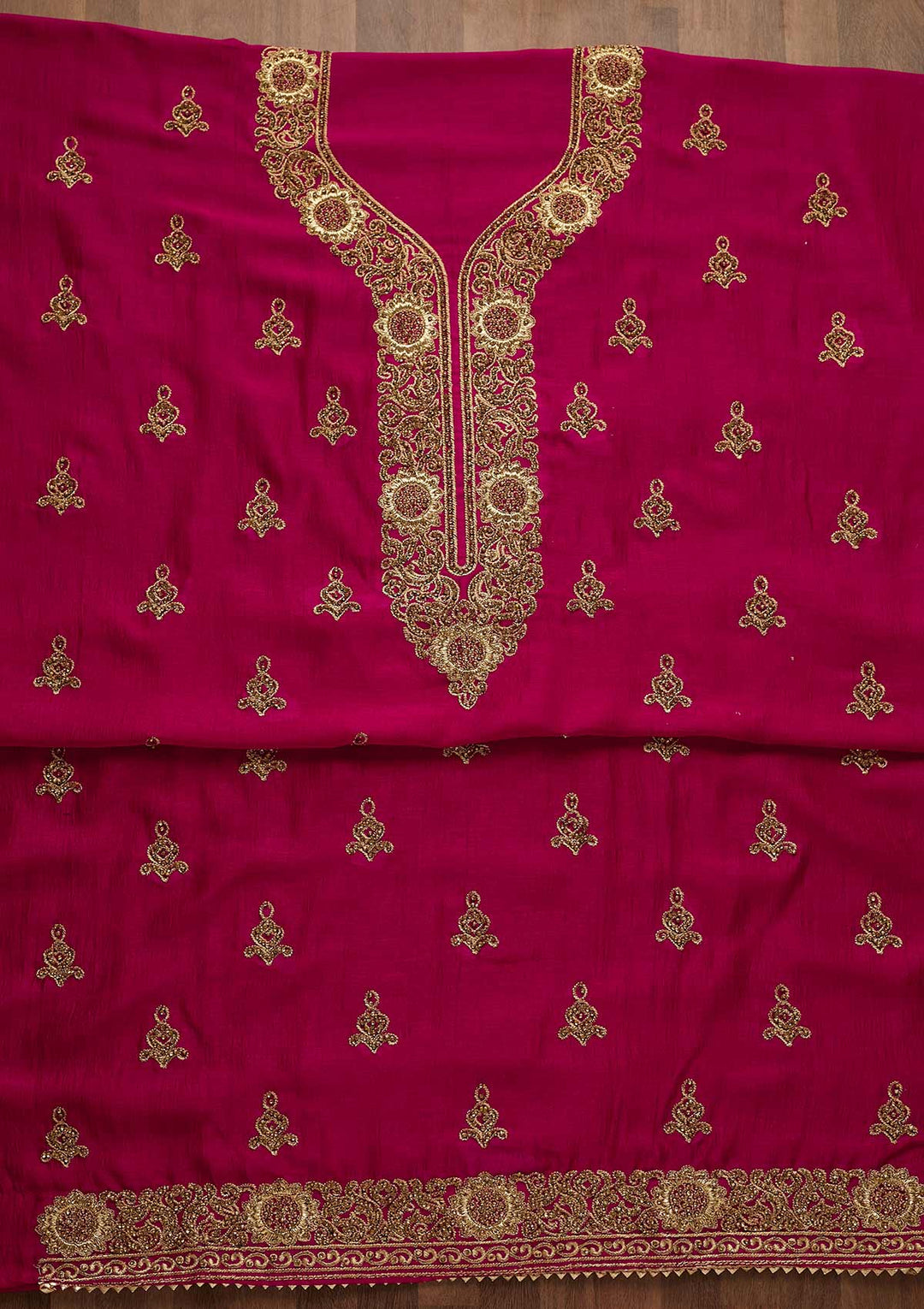 Rani Pink Zariwork Georgette Unstitched Salwar Suit-Koskii