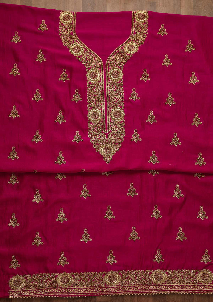 Rani Pink Zariwork Georgette Unstitched Salwar Suit-Koskii
