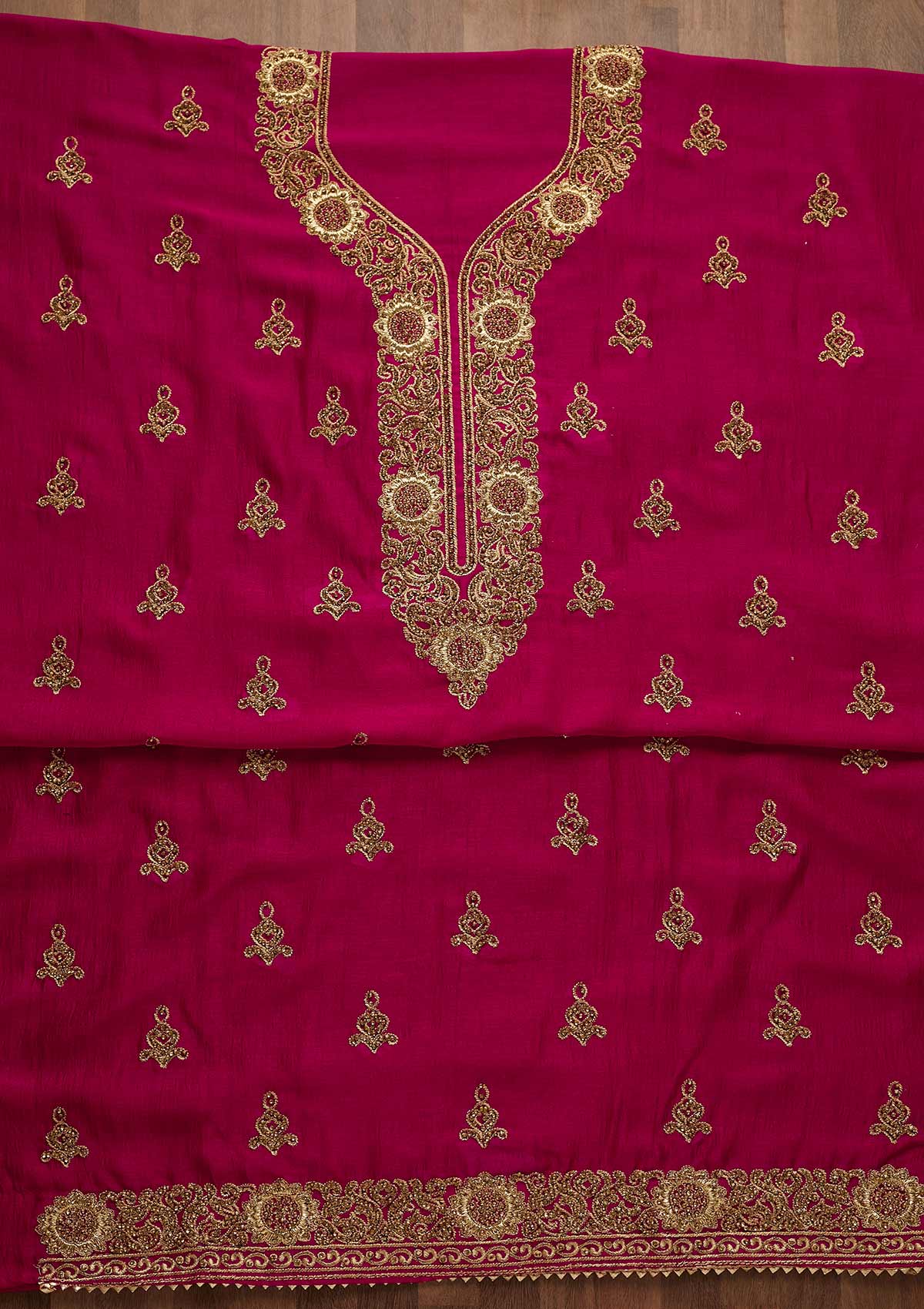 Rani Pink Zariwork Georgette Unstitched Salwar Suit-Koskii