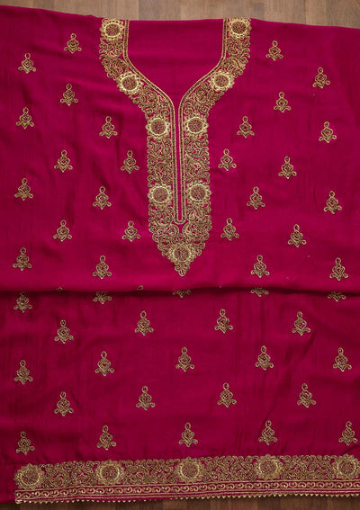 Rani Pink Zariwork Georgette Unstitched Salwar Suit-Koskii