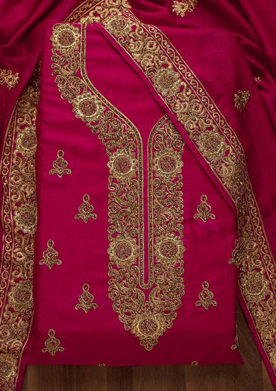 Rani Pink Zariwork Georgette Unstitched Salwar Suit-Koskii