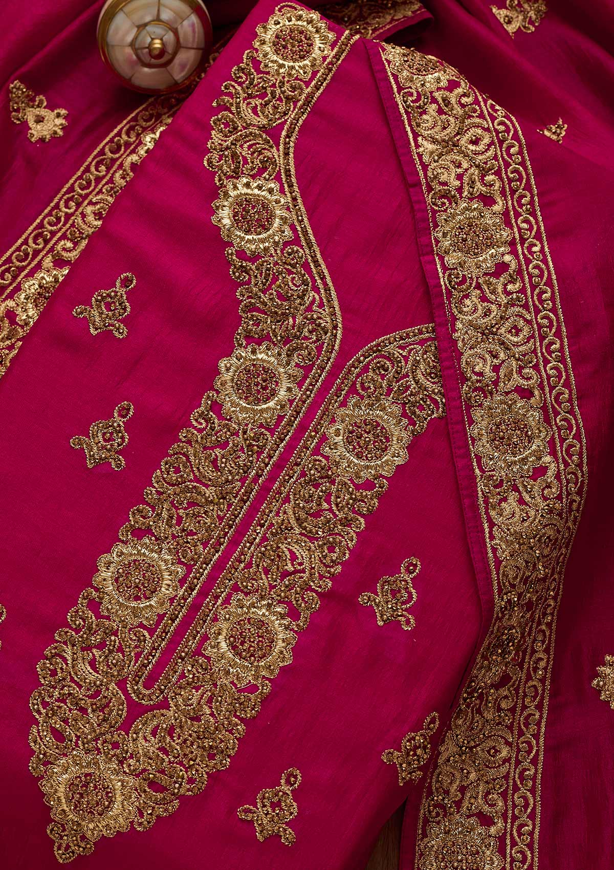 Rani Pink Zariwork Georgette Unstitched Salwar Suit-Koskii