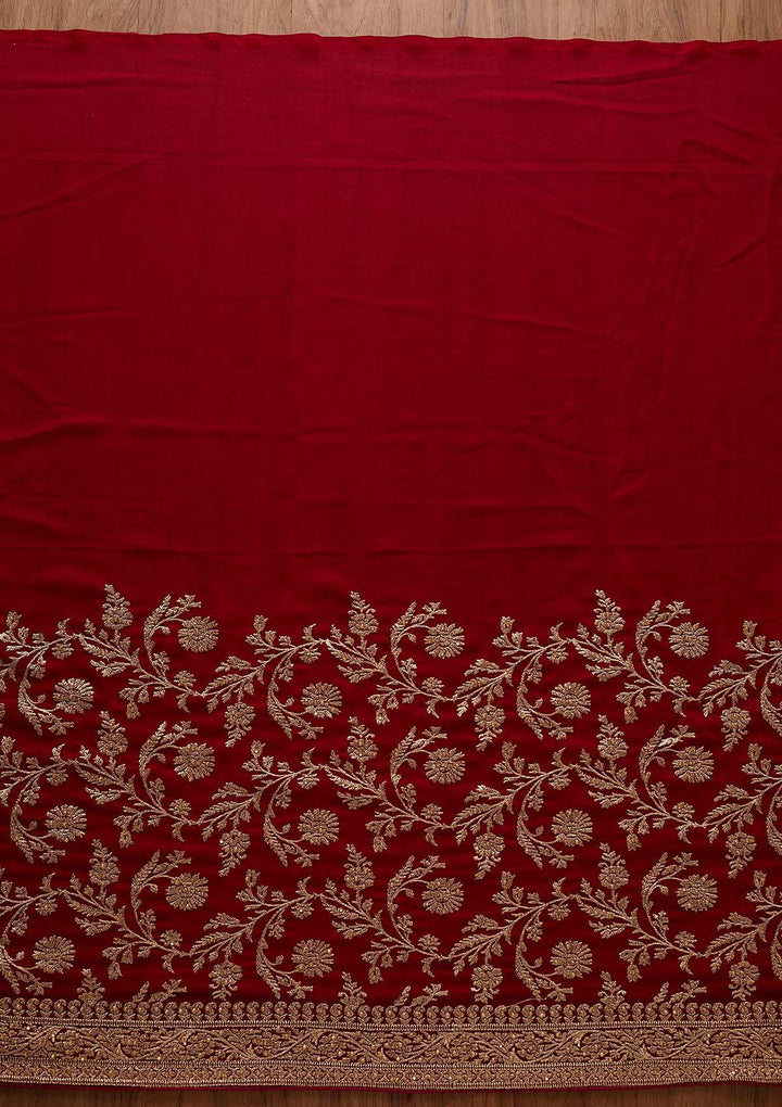 Rani Pink Zariwork Georgette Designer Saree - koskii