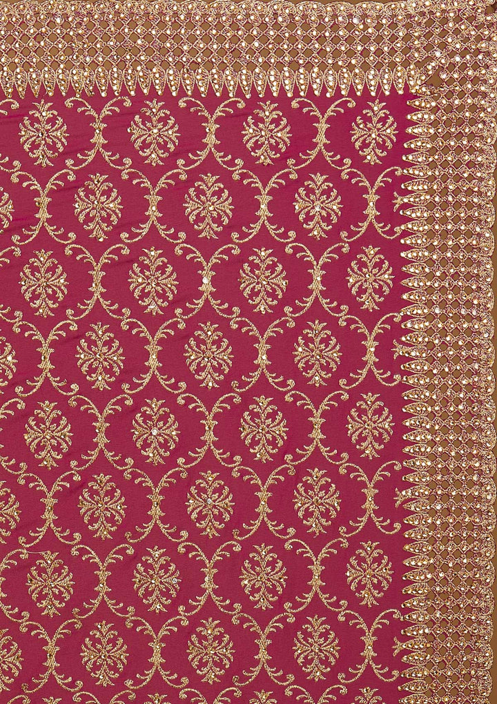 Rani Pink Zariwork Georgette Designer Saree - Koskii