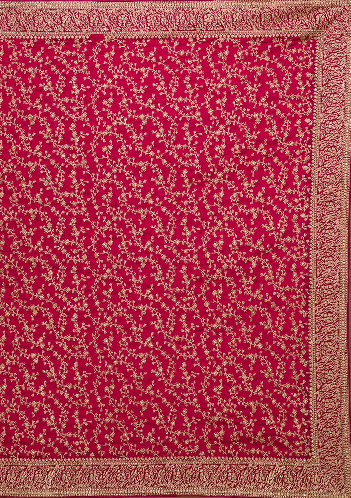 Rani Pink Zariwork Georgette Designer Saree-Koskii