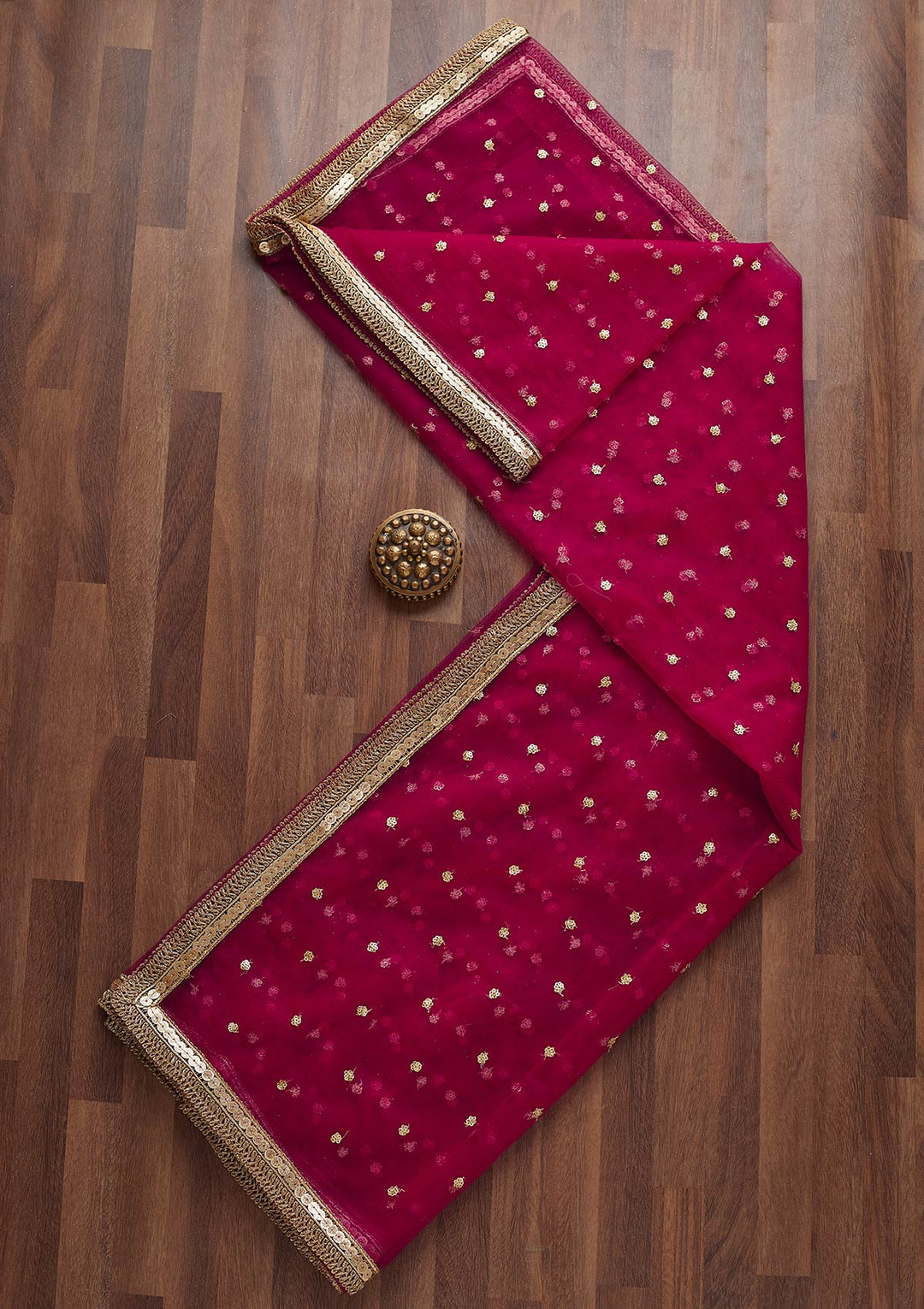Rani Pink Zariwork Net Readymade Dupatta-Koskii