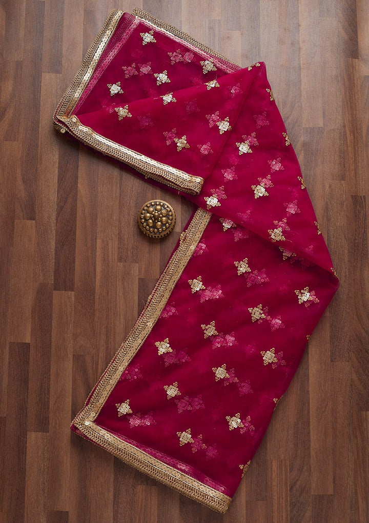 Rani Pink Zariwork Net Readymade Dupatta-Koskii