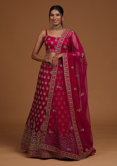 Rani Pink Zariwork Net Designer Lehenga-Koskii