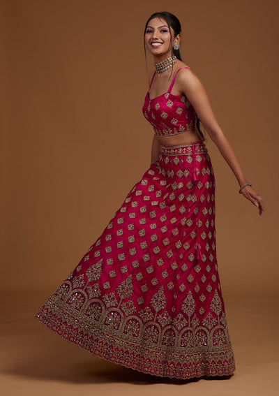 Rani Pink Zariwork Net Designer Lehenga-Koskii