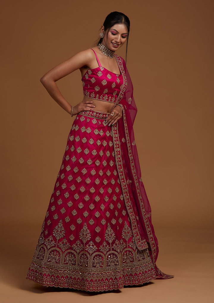 Rani Pink Zariwork Net Designer Lehenga-Koskii