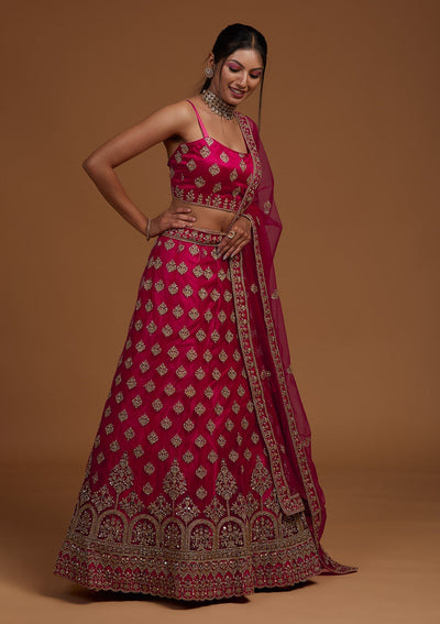 Rani Pink Zariwork Net Designer Lehenga-Koskii