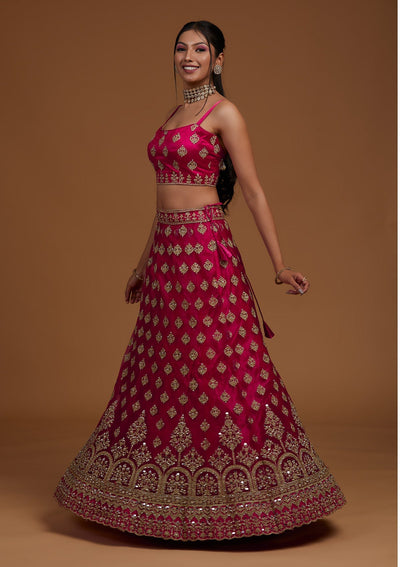 Rani Pink Zariwork Net Designer Lehenga-Koskii