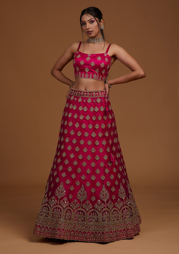 Rani Pink Zariwork Net Designer Lehenga-Koskii