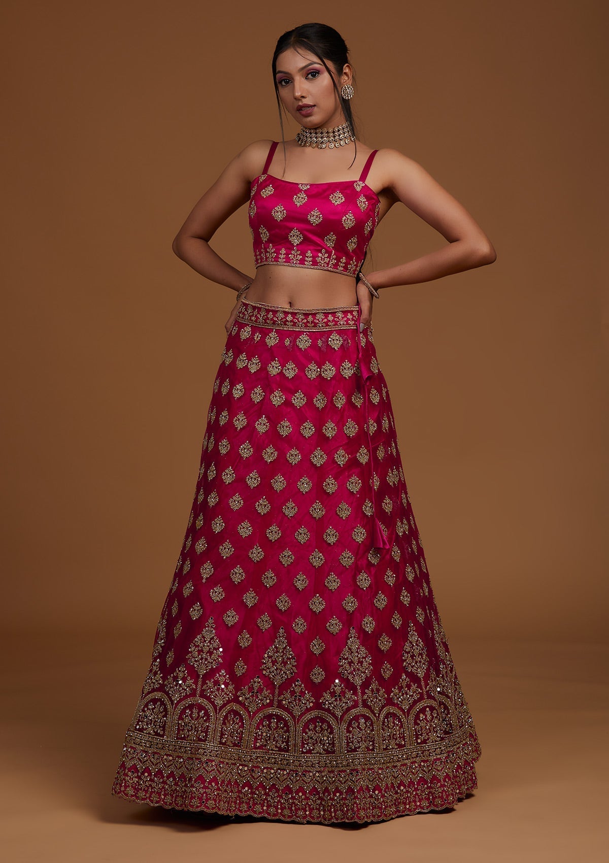 Rani Pink Zariwork Net Designer Lehenga-Koskii