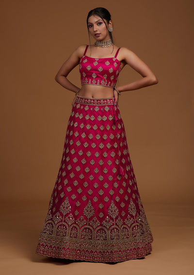 Rani Pink Zariwork Net Designer Lehenga-Koskii