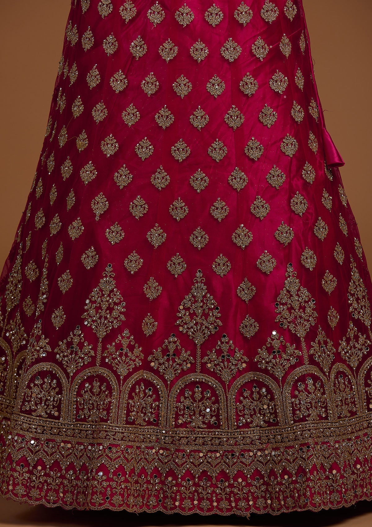 Rani Pink Zariwork Net Designer Lehenga-Koskii