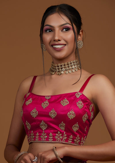 Rani Pink Zariwork Net Designer Lehenga-Koskii