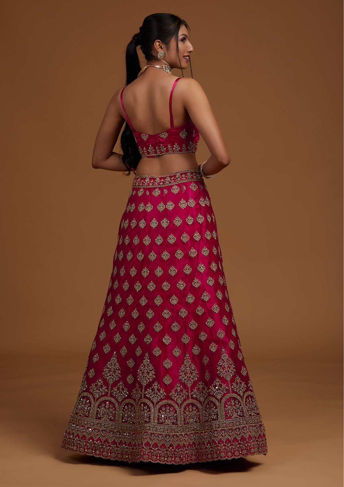 Rani Pink Zariwork Net Designer Lehenga-Koskii