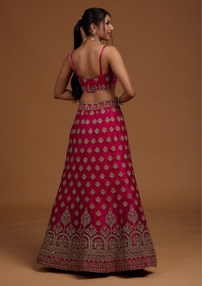 Rani Pink Zariwork Net Designer Lehenga-Koskii