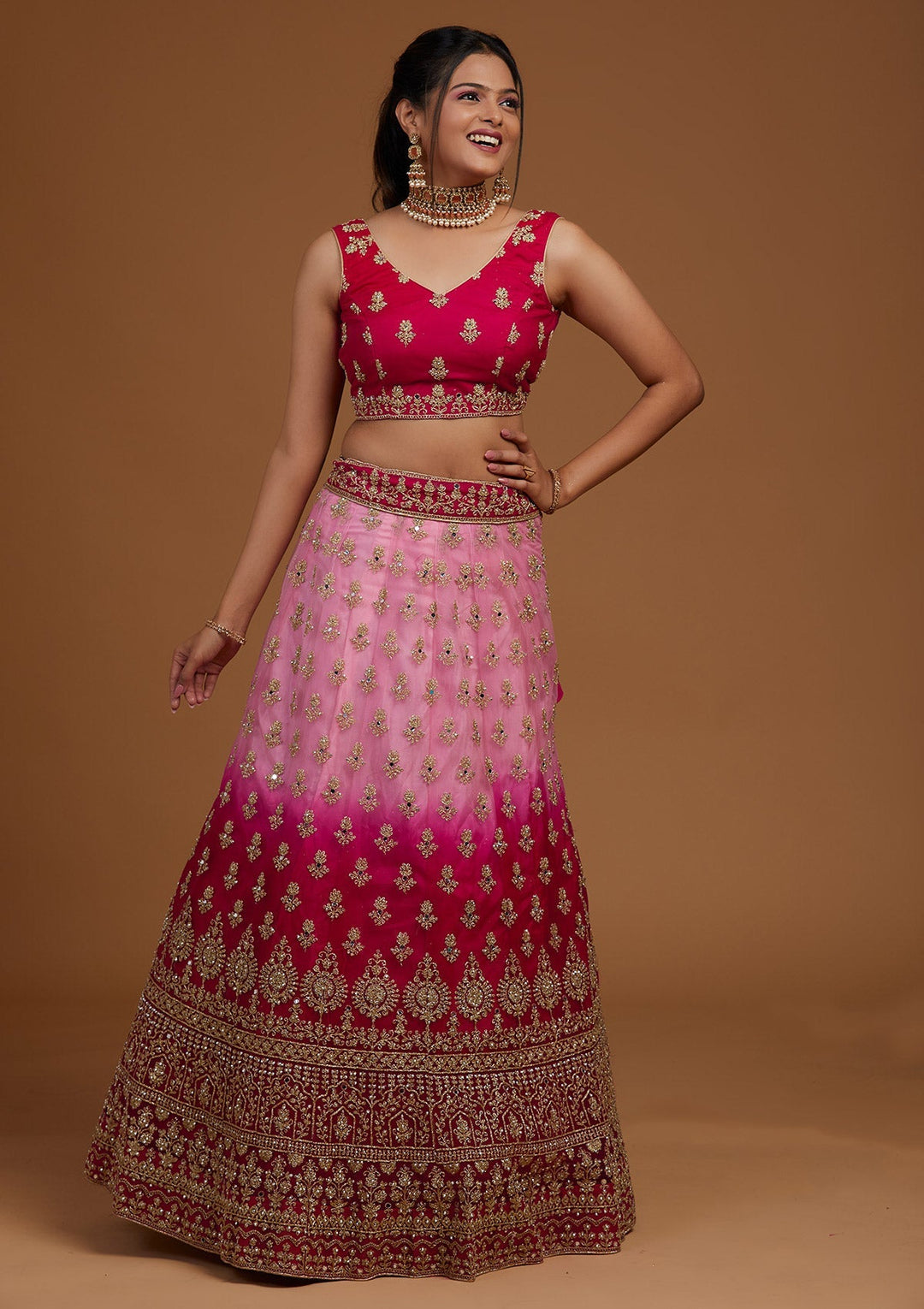 Rani Pink Zariwork Net Designer Lehenga-Koskii