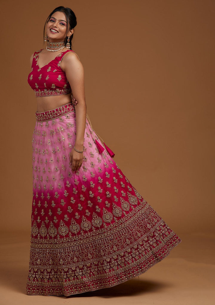 Rani Pink Zariwork Net Designer Lehenga-Koskii