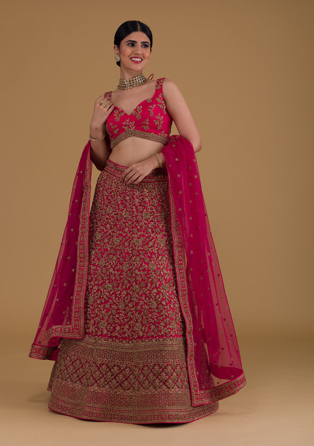 Rani Pink Zariwork Net Designer Lehenga-Koskii