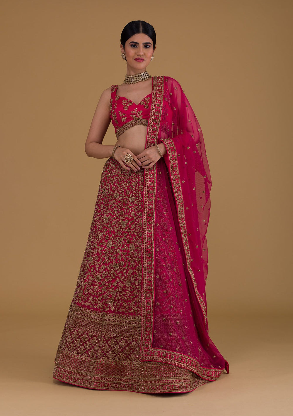 Rani Pink Zariwork Net Designer Lehenga-Koskii