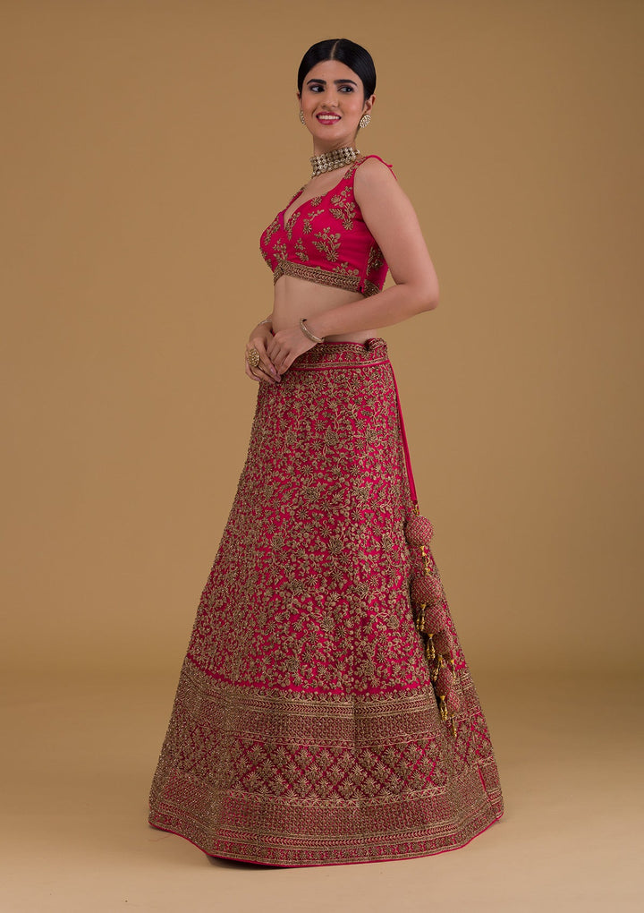 Rani Pink Zariwork Net Designer Lehenga-Koskii