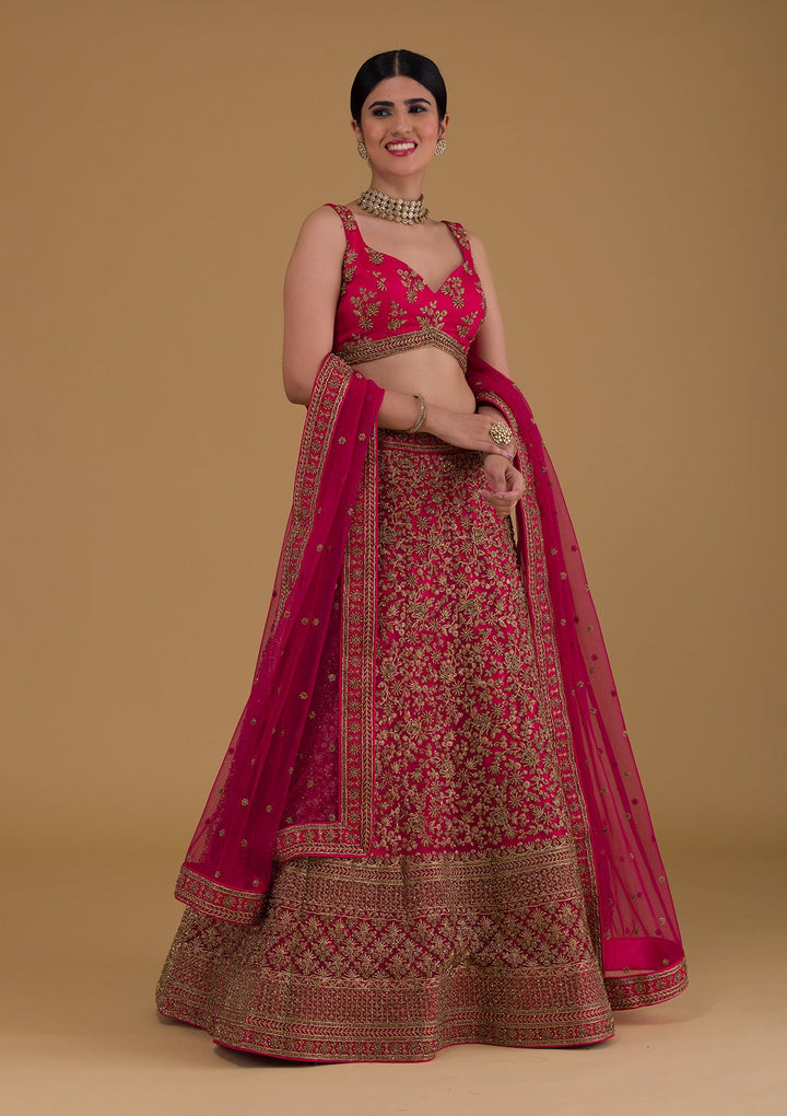 Rani Pink Zariwork Net Designer Lehenga-Koskii