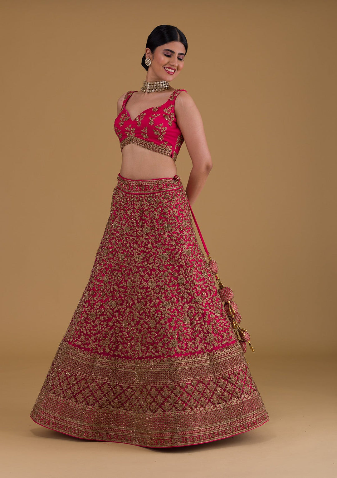 Rani Pink Zariwork Net Designer Lehenga-Koskii
